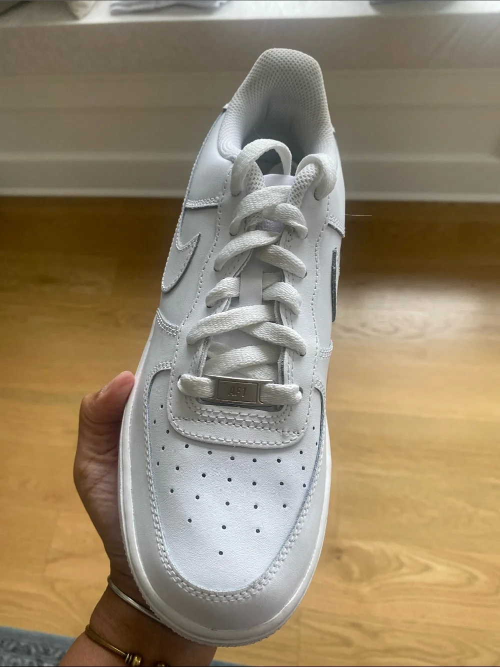 Nike Air Force Kids All-White Low-Top Leather Sneakers
